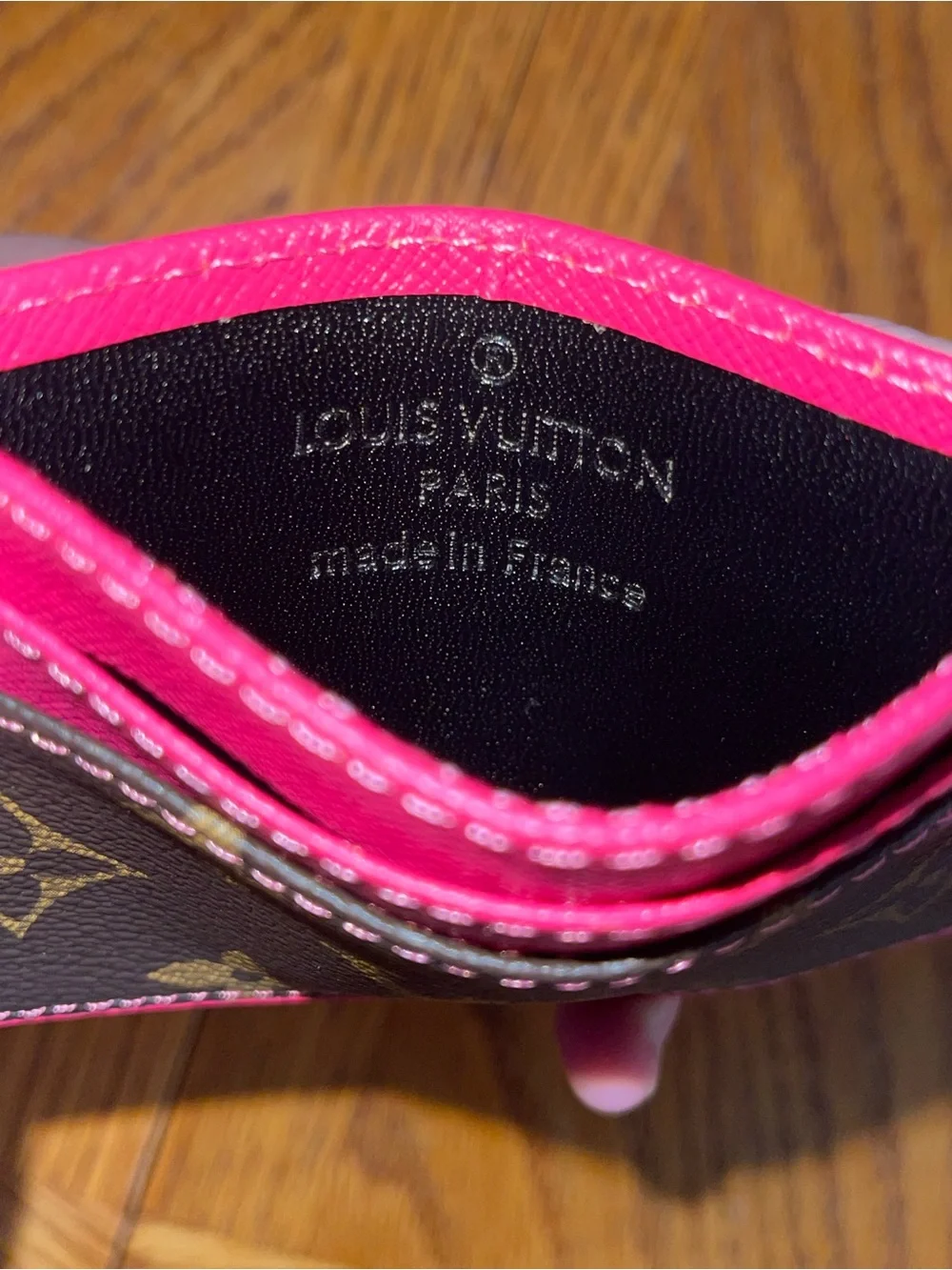Louis Vuitton Monogram Card Holder with Pink Trim with Charm